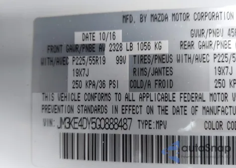 2016 Mazda Cx-5 Grand Touring z USA, uszkodzony, nr VIN JM3KE4DY5G0888487